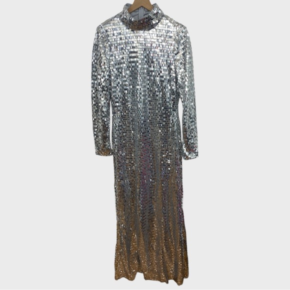Simon Miller Silver Sequin Sculpty High Collar Maxi Dress Size 12 - Picture 4 of 11